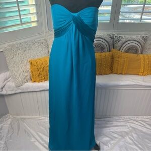 Elegant Silk Turquoise Strapless Dress